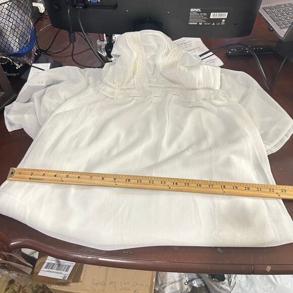 New Promesa Chiffon‎ Maxi White Ruffle Bodice Adjustable Straps Dress Medium - Picture 10 of 13